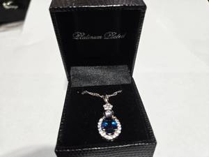 lot 114 image: Gold Coast Platinum Plated Blue & Clear Fashion Rhinestone Pendant Necklace  Brand New Sold online from $80 to $250