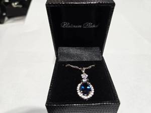 lot 115 image: Gold Coast Platinum Plated Blue & Clear Fashion Rhinestone Pendant Necklace  Brand New Sold online from $80 to $250