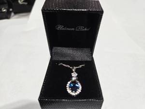 lot 117 image: Gold Coast Platinum Plated Blue & Clear Fashion Rhinestone Pendant Necklace  Brand New Sold online from $80 to $250