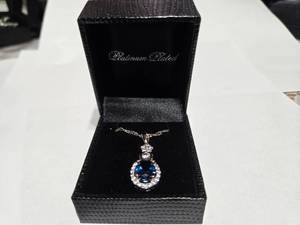 lot 121 image: Gold Coast Platinum Plated Blue & Clear Fashion Rhinestone Pendant Necklace  Brand New Sold online from $80 to $250