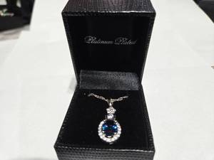 lot 123 image: Gold Coast Platinum Plated Blue & Clear Fashion Rhinestone Pendant Necklace  Brand New Sold online from $80 to $250