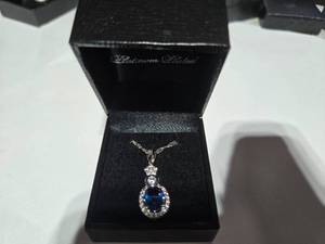 lot 128 image: Gold Coast Platinum Plated Blue & Clear Fashion Rhinestone Pendant Necklace  Brand New Sold online from $80 to $250