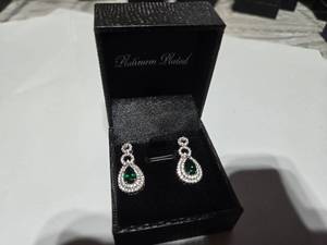 lot 138 image: Gold Coast Lab Emerald Diamond Platinum Plated Sterling Silver Earrings with Green Jewel  Brand New Sold online from $80 to 250