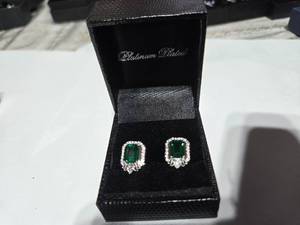 lot 145 image: Gold Coast Platinum Plated Earrings  Ruby Green  Brand New Sold online for $60 to $180