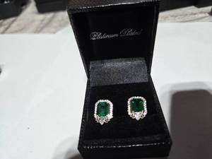 lot 146 image: Gold Coast Platinum Plated Earrings  Ruby Green  Brand New Sold online for $60 to $180