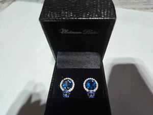 lot 148 image: Gold Coast Platinum Plated Earrings  Royal Blue Centerpiece with Sparkling Silver Accents  Brand New Sold online for $130.00