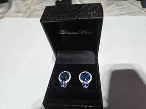 lot 149 image: Gold Coast Platinum Plated Earrings  Royal Blue Centerpiece with Sparkling Silver Accents  Brand New Sold online for $130.00
