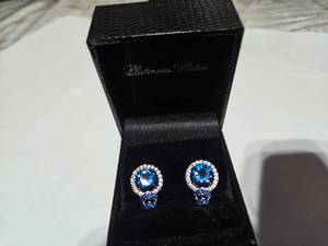 lot 150 image: Gold Coast Platinum Plated Earrings  Royal Blue Centerpiece with Sparkling Silver Accents  Brand New Sold online for $130.00