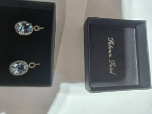 lot 153 image: Gold Coast Platinum Plated Earrings  Sky-Blue Centerpiece with Sparkling Silver Accents  Brand New Sold online for $80