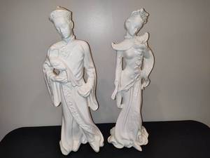 Vintage 1953 MCM LANE & CO Porcelain Asian Statues