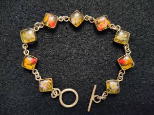 Vintage Lucite wDried Flowers Bracelet Stamped 925