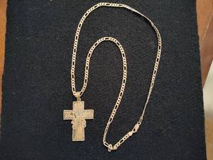 Adam & Eve Cross Pendant Stamped 950 wFigaro Chain Stamped 925