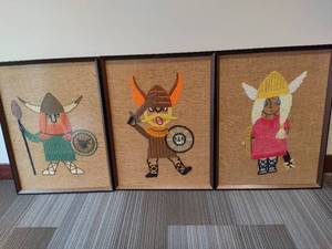 Three MCM Viking Needlework Framed Art Pieces