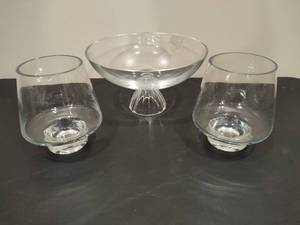 Pair of Glass Candle Holders  Footed Candy Dish