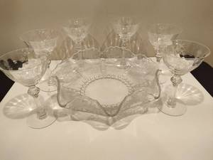 Etched Wine Glasses and Large Serving Bowl