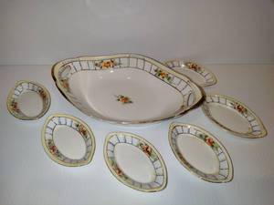 Vintage NIPPON Gold Rimmed Bowl w Six Salt Cellars
