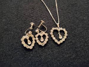 Vintage Rhinestone B DAVID Heart Pendant & Earring Set Stamped Sterling