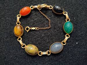 Vintage Scarab Multi Color 7 Bracelet 12K GF