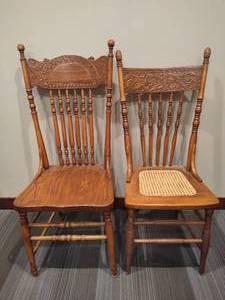 Two Vintage Solid Wood Chairs