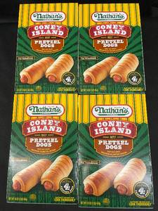 C - Set of 4 Nathans Coney Island Beef Pretzel Dogs - 16 oz Each