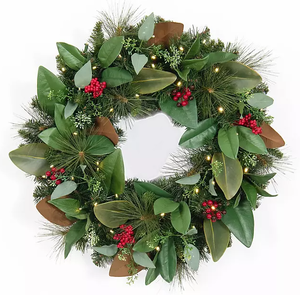 lot 541 image: Members Mark 32 Pre-Lit Natural Wreath 60 micro lights