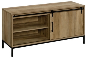 lot 615 image: Mainstays Rustic Oak Sliding Door TV Stand up to 55 Assembled Dimensions 47.48 L x 15.51 W x 23.5 H