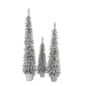 lot 628 image: Holiday Time Artificial Flocked Christmas Trees with Decorative Galvanized Pots, 3 ft4 ft5ft, Set of 3