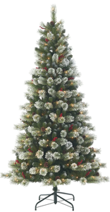 lot 631 image: Holiday Time Holiday Time 7.5ft Pre-Lit Flocked Clyburn Pine Artificial Christmas Tree Clear LED