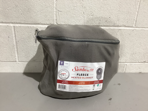 lot 490 image: Sunbeam Twin Blanket Grey Fleece, 12 Heat Settings, 12-Hour Auto Shut-Off, Electric Heated Blanket with Controller, 84 x 62