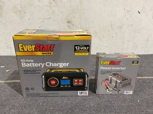 lot 128 image: EverStart 50 Amp Battery Charger & Power Inverter