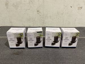 lot 153 image: LOT OF 4 Mainstays Warming Coffee Mug, 12oz. Stainless Steel Coffee Mug with Mug Warmer Coaster and Lid