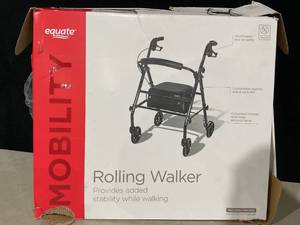 lot 364 image: Equate Rolling Walker for Seniors, Rollator with Seat and Wheels, Black, 350 lb Capacity