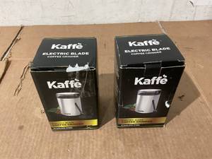 lot 243 image: LOT OF 2 Kaffe One-Touch Coffee Grinder Electric wCleaning Brush (3 oz) - Stainless Steel