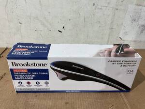 lot 276 image: Brookstone Handheld Percussion Body Massager, 4 Vibration Modes, 5 Interchangeable Heads