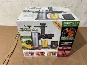lot 306 image: Ninja NeverClog 150 Watts Cold Press Juicer with 18oz Jug, 30oz Pulp Container, 2-Speed, Compact