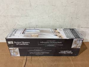 lot 307 image: LOT OF 2 Better Homes & Gardens 100lbs Heavy Duty Folding Adjustable Rolling Garment Rack