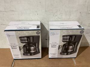 lot 323 image: LOT OF 2 Mainstays CM1449-UL Black 12-Cup Programmable Drip Coffee Maker