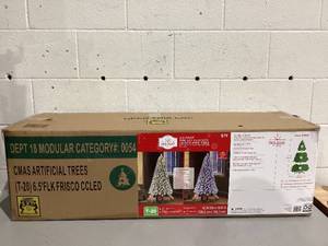lot 582 image: Holiday Time 6.5ft Pre-Lit Flocked Frisco Pine Artificial Christmas Tree 250 Clear LED