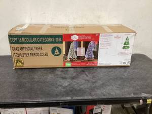 lot 637 image: Holiday Time 6.5 Pre-Lit Flocked Frisco Pine Artificial Christmas Tree with 250 Color-Changing LED Lights and Stand