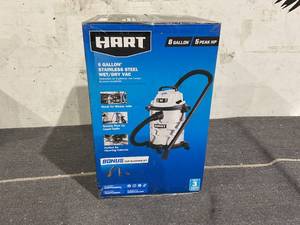 lot 191 image: HART 6 Gallon 5 Peak HP Stainless Steel WetDry Vacuum