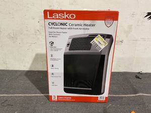lot 55 image: Lasko Black 1500W Cyclonic Ceramic Console Electric Space Heater with Timer