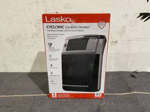 lot 57 image: Lasko Black 1500W Cyclonic Ceramic Console Electric Space Heater with Timer