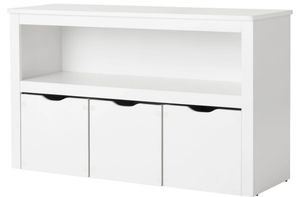 lot 65 image: Your Zone Kids White Toy Storage Cabinet with Three Rolling Bins