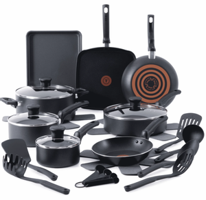 lot 74 image: T-fal Kitchen Solutions Black 22 Piece Non-Stick Pots and Pans Cookware Set