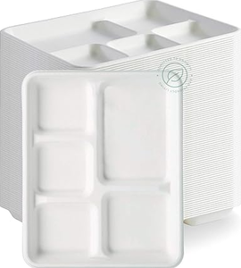 lot 77 image: Stack Man 500 Plate Case 100% Compostable Paper Plates with 5 Compartments