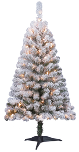 lot 390 image: Holiday Time 4ft Pre-Lit Flocked Greenfield Pine Artificial Christmas Tree
