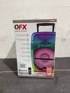 lot 70 image: QFX Wireless Bluetooth Rechargeable Portable Speaker with Multicolor Party Lights
