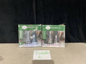 lot 410 image: LOT OF 3 Holiday Time Light-up Spiral Trees Multicolor LED