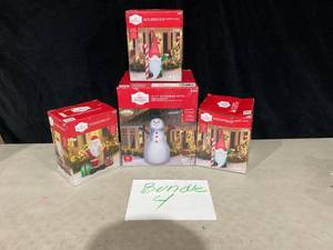 lot 412 image: LOT OF 4 Holiday Time Inflatable 10 Snowman with Ornament