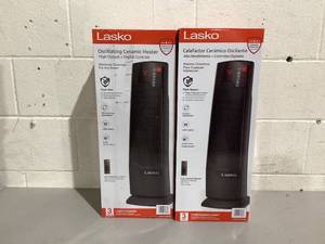 lot 706 image: LOT OF 2 Lasko 22 1500W Oscillating Ceramic Tower Space Heater with Remote